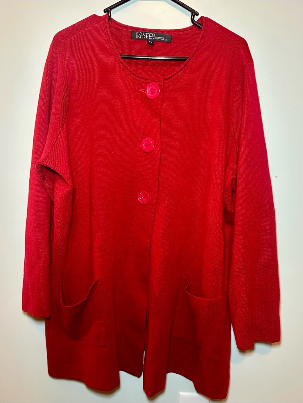 Kasper Essential Sportswear Red Open Front Cardigan Sweater 3X